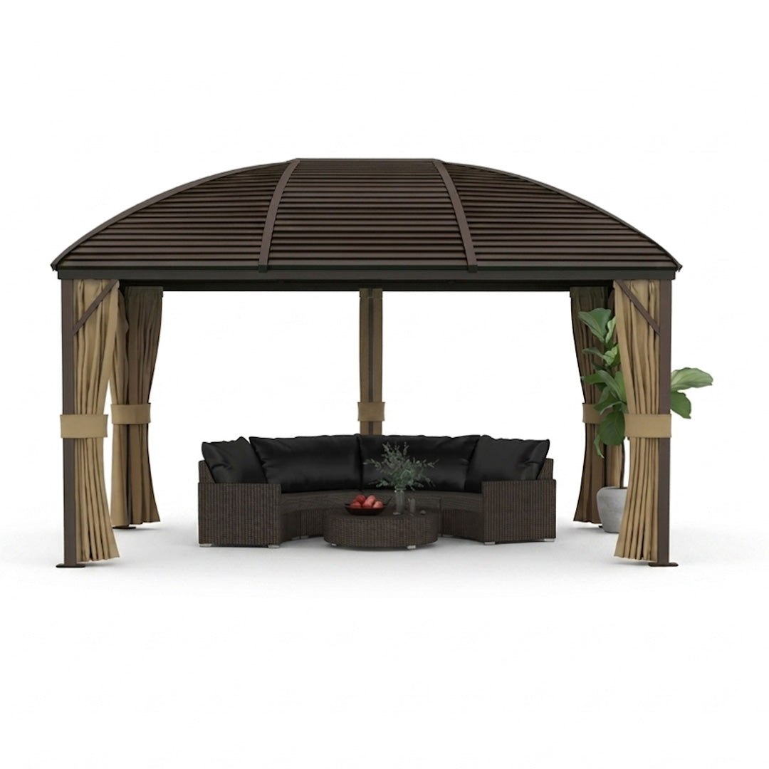 3 x 4m Hardtop Gazebo with Metal Roof, Aluminium Frame, Mosquito Netting and Curtains