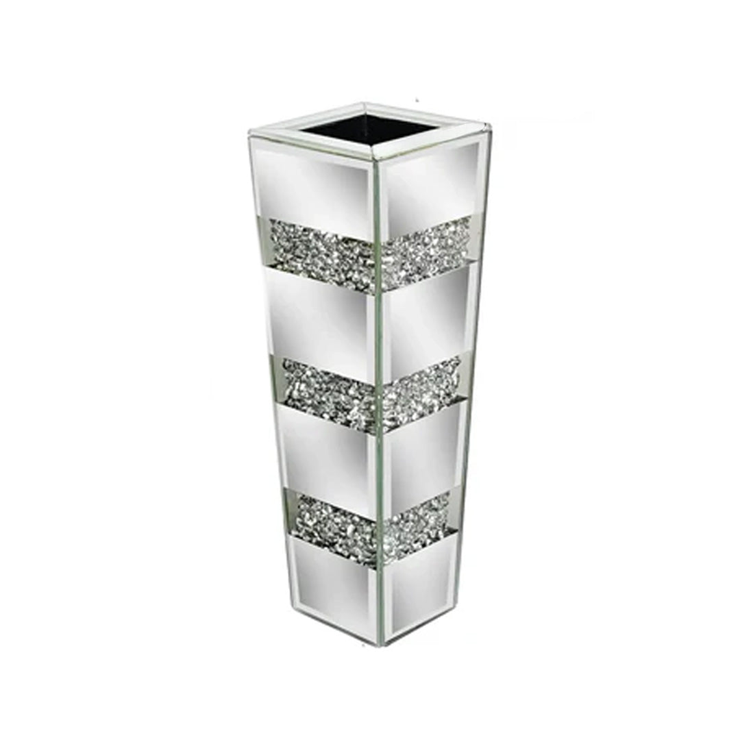 Modern Floor Standing Crystal Vase Mirrored Silver Flower Vase Decorative Tall Vase
