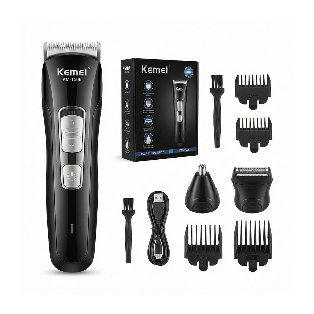 Kemei KM-1506 3-in-1 Electric Shaver & Hair Trimmer | USB Rechargeable Nose & Body Grooming Kit