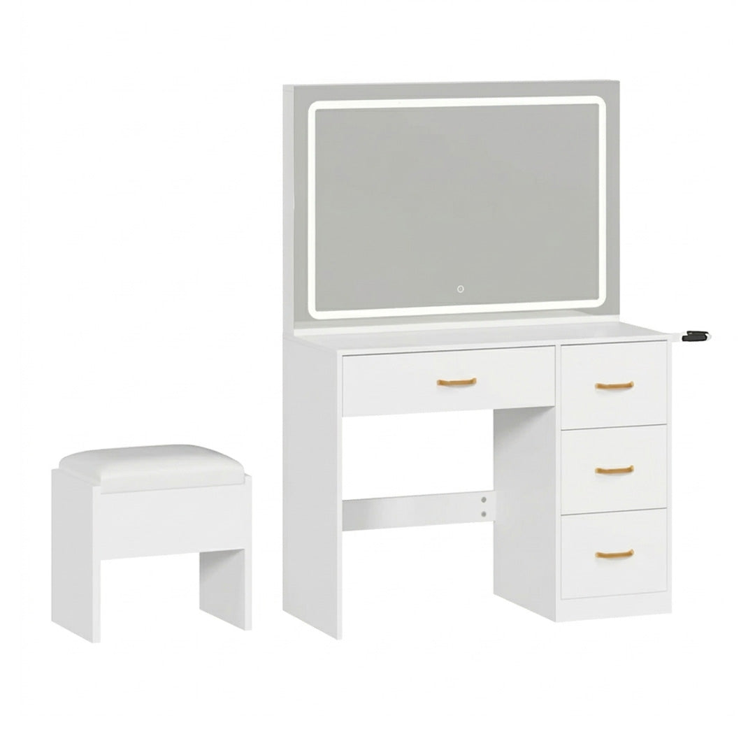 Dressing Table Set with LED Mirror Stool Drawers and Power Outlet Vanity Desk