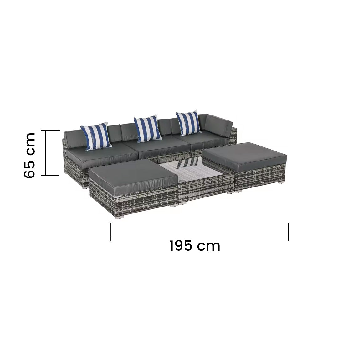 6 Piece Rattan Garden Sofa Set with Coffee Table Cushions Outdoor Sectional Furniture Grey