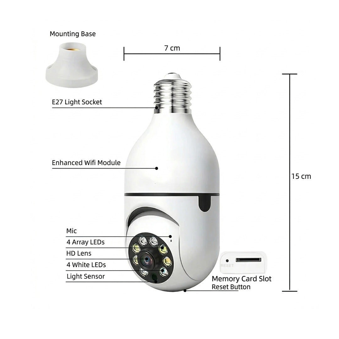 E27 Light Bulb Security Camera, 360° WiFi Outdoor Wireless Camera, Two-Way Audio