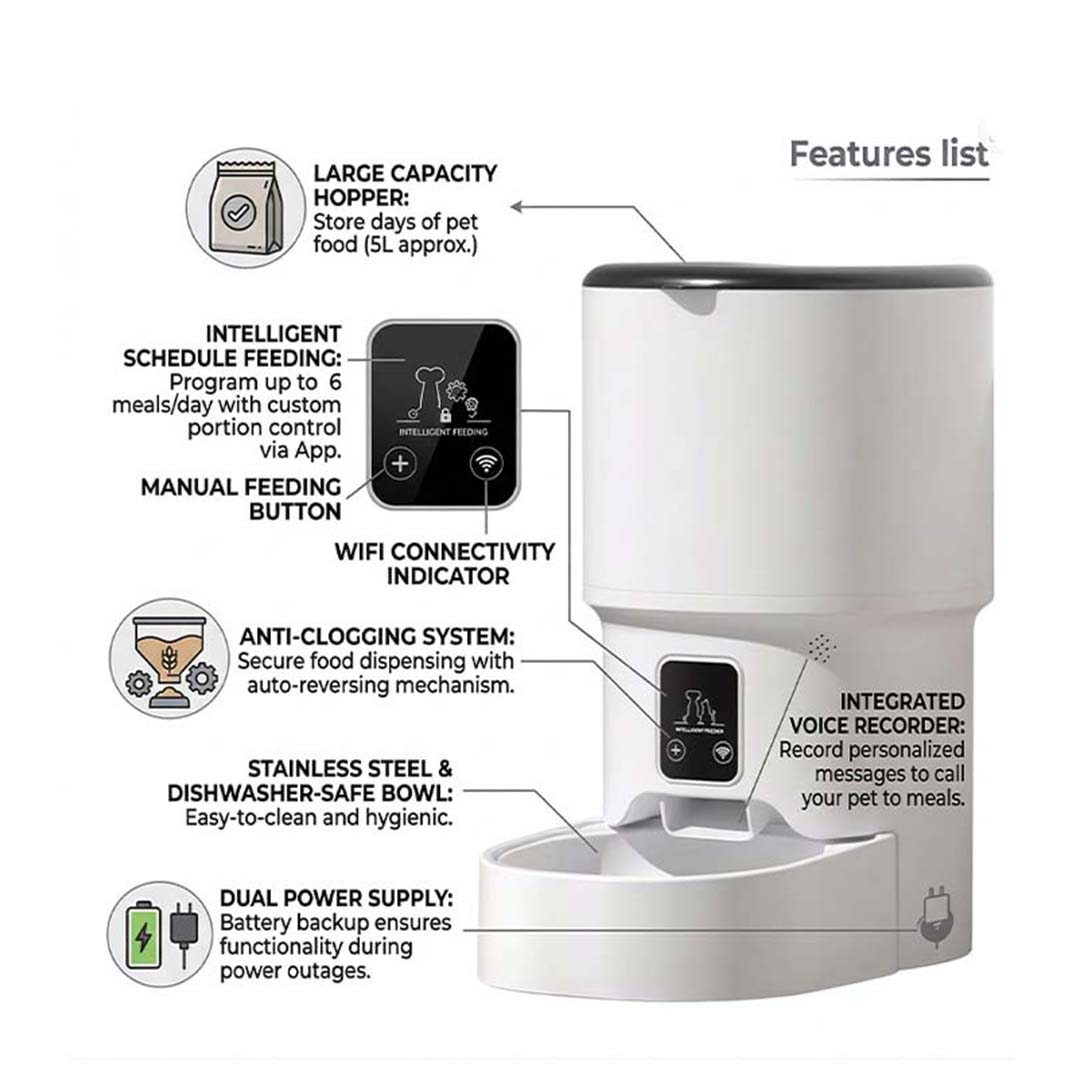Automatic Pet Feeder 4L Programmable 6 Meals Timer Portion Control with Bowl