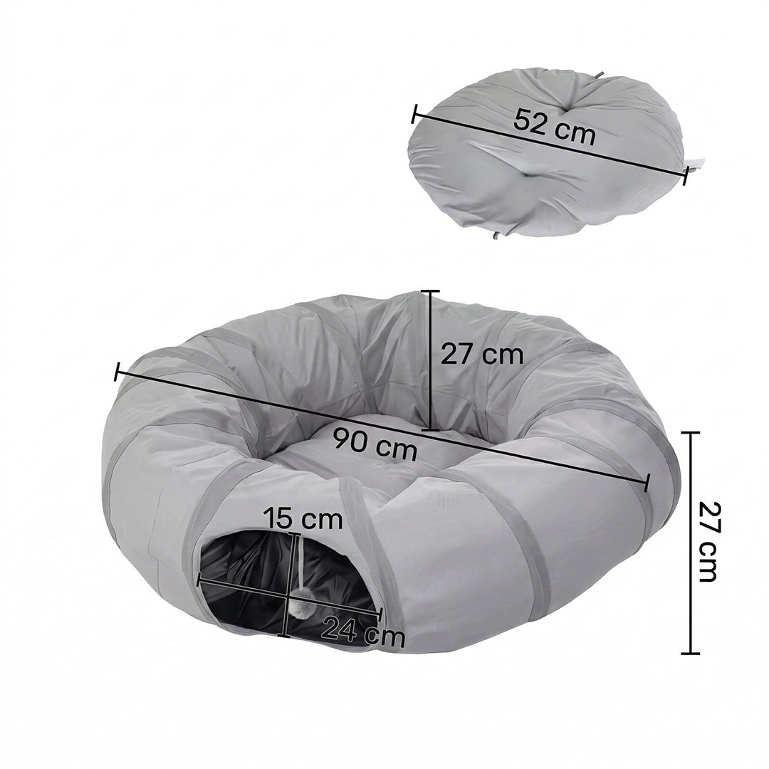 2-in-1 Cat Tunnel with Bed, Indoor Play Tunnel and Cozy Resting Spot for Cats, Grey