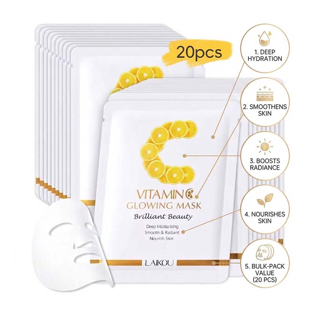 LAIKOU Vitamin C Sheet Mask 20pcs Brightening Hydrating Face Masks