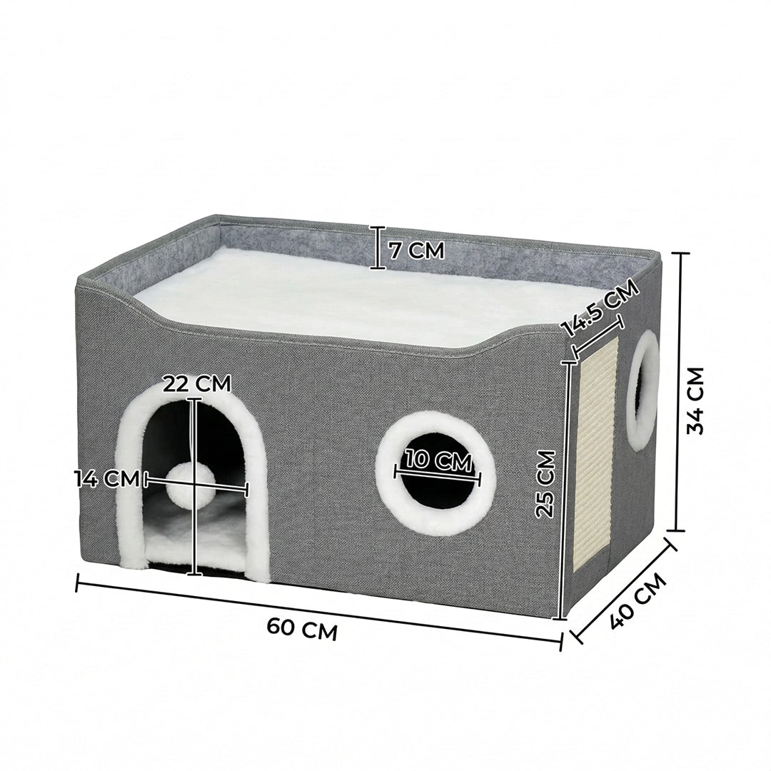 Cat Cave with Fluffy Ball and Scratch Pad, Indoor Cozy Play & Rest Space for Cats