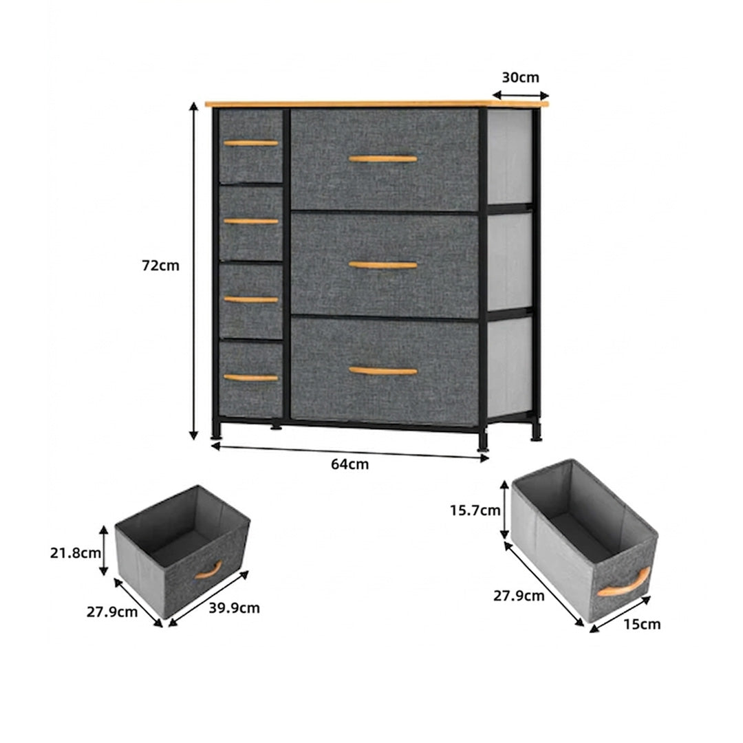 7 Drawer Fabric Dresser Storage Organizer with Steel Frame & Wooden Top