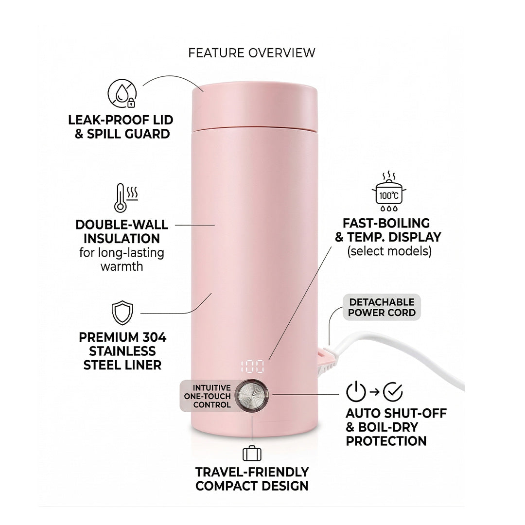 Portable Travel Kettle 400ml 3 in 1 Electric Heating Cup Fast Boil Auto Shut Off