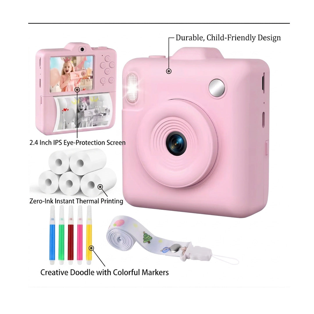 Kids Digital Camera with Instant Printer Dual Lens 1080P HD Video Recorder and 2.4 Inch Screen Photography Toy for Children