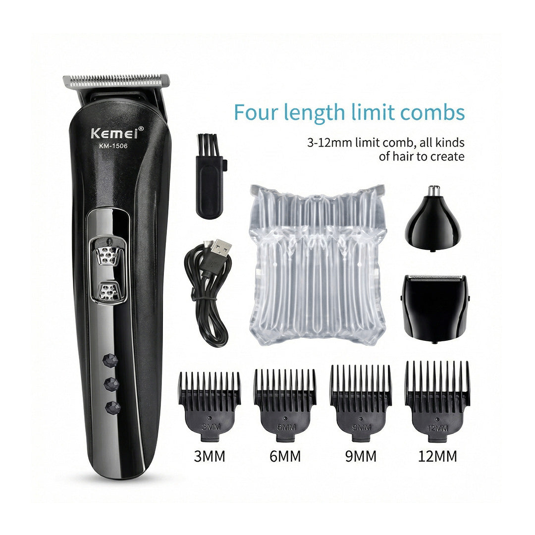Kemei KM-1506 3-in-1 Electric Shaver & Hair Trimmer | USB Rechargeable Nose & Body Grooming Kit