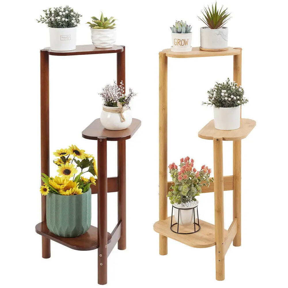 3 Tier Bamboo Plant Stand Corner Shelf 32x75cm 10kg per Tier for Balcony Bedroom Living Room Garden