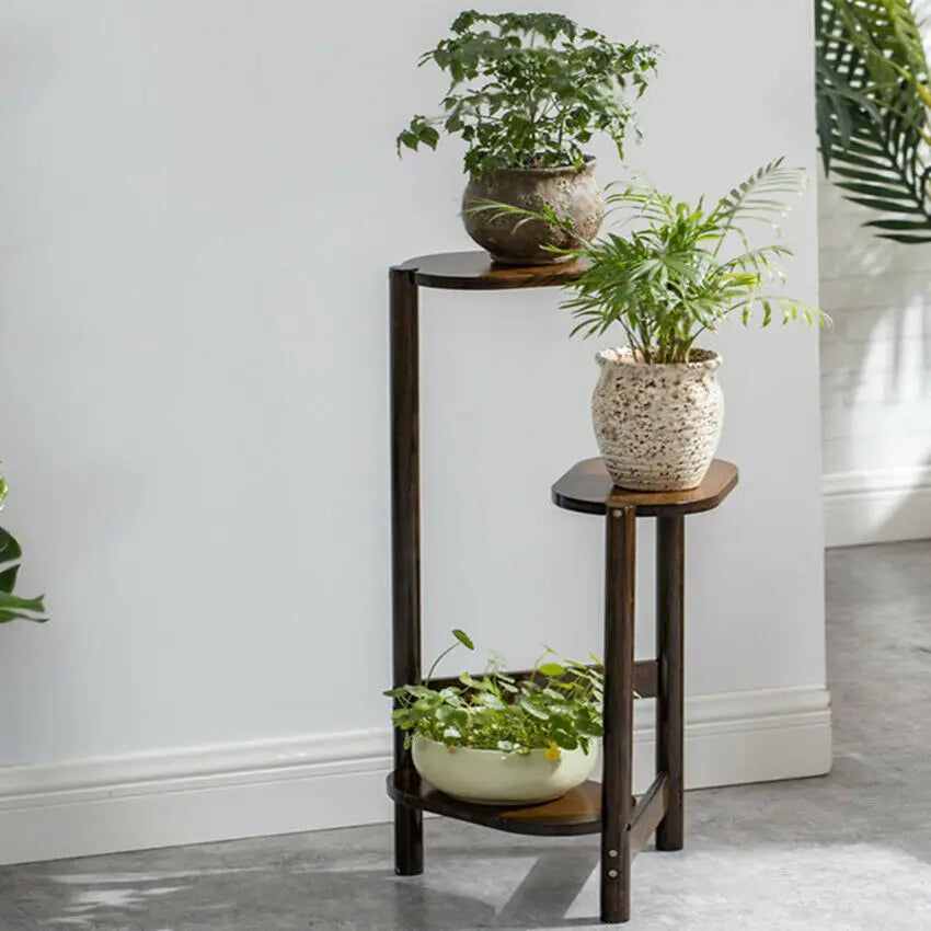 3 Tier Bamboo Plant Stand Corner Shelf 32x75cm 10kg per Tier for Balcony Bedroom Living Room Garden