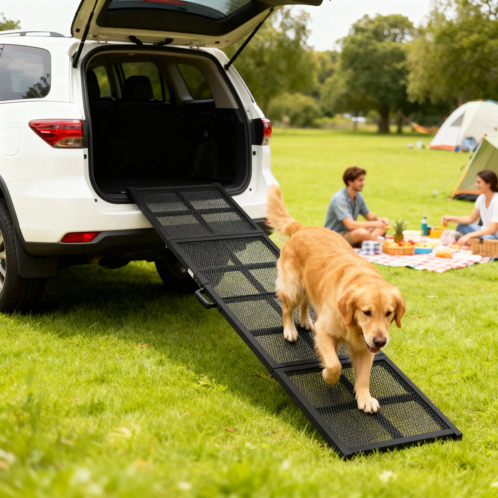 191cm Dog Ramp for Car SUV Extra Long Wide Pet Stairs with Non-Slip Diamond Mesh and Foldable Design for Large Dogs