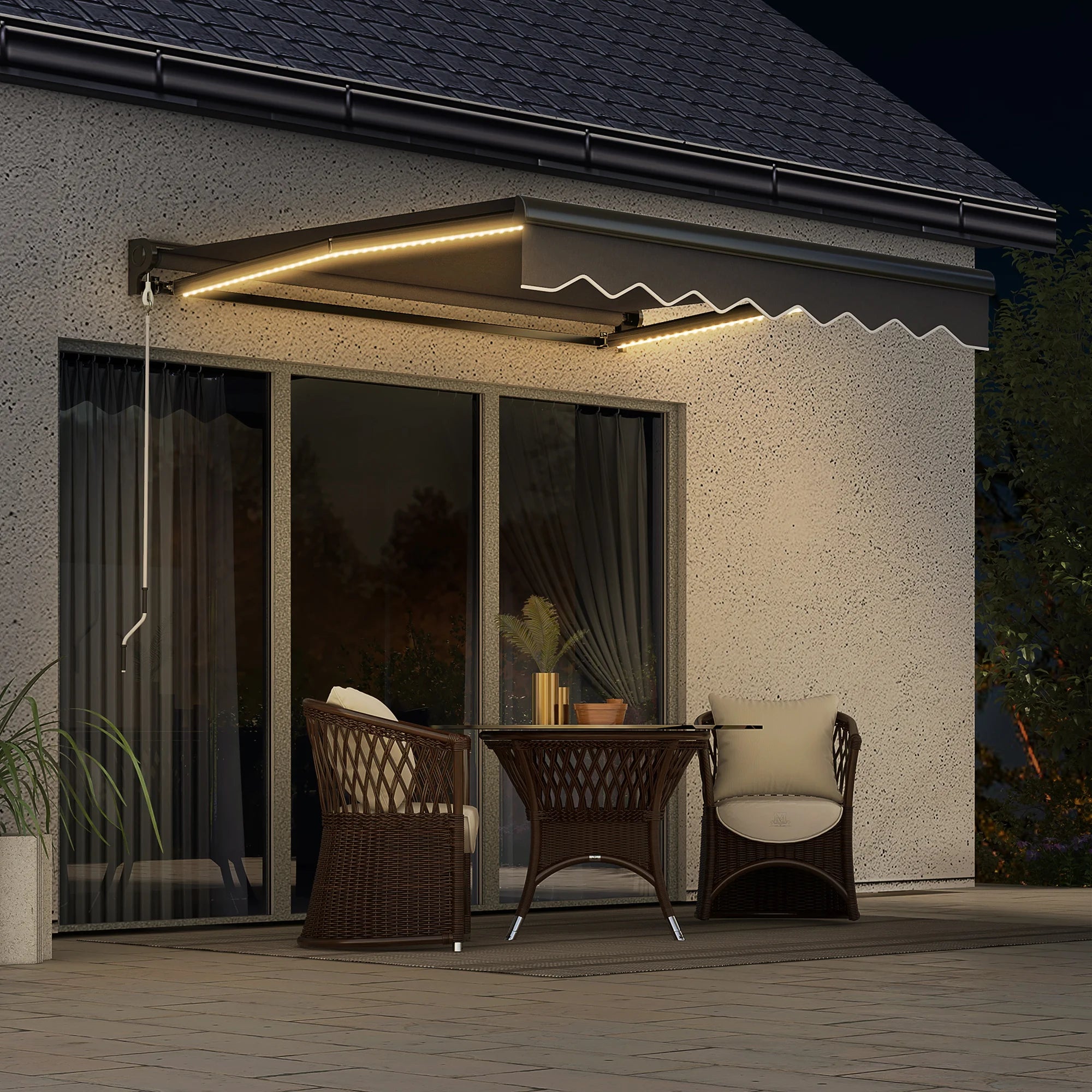 3x2.5m Electric Retractable Awning with LED Lights Remote Control PU Coated Canopy for Patio Door Window Grey