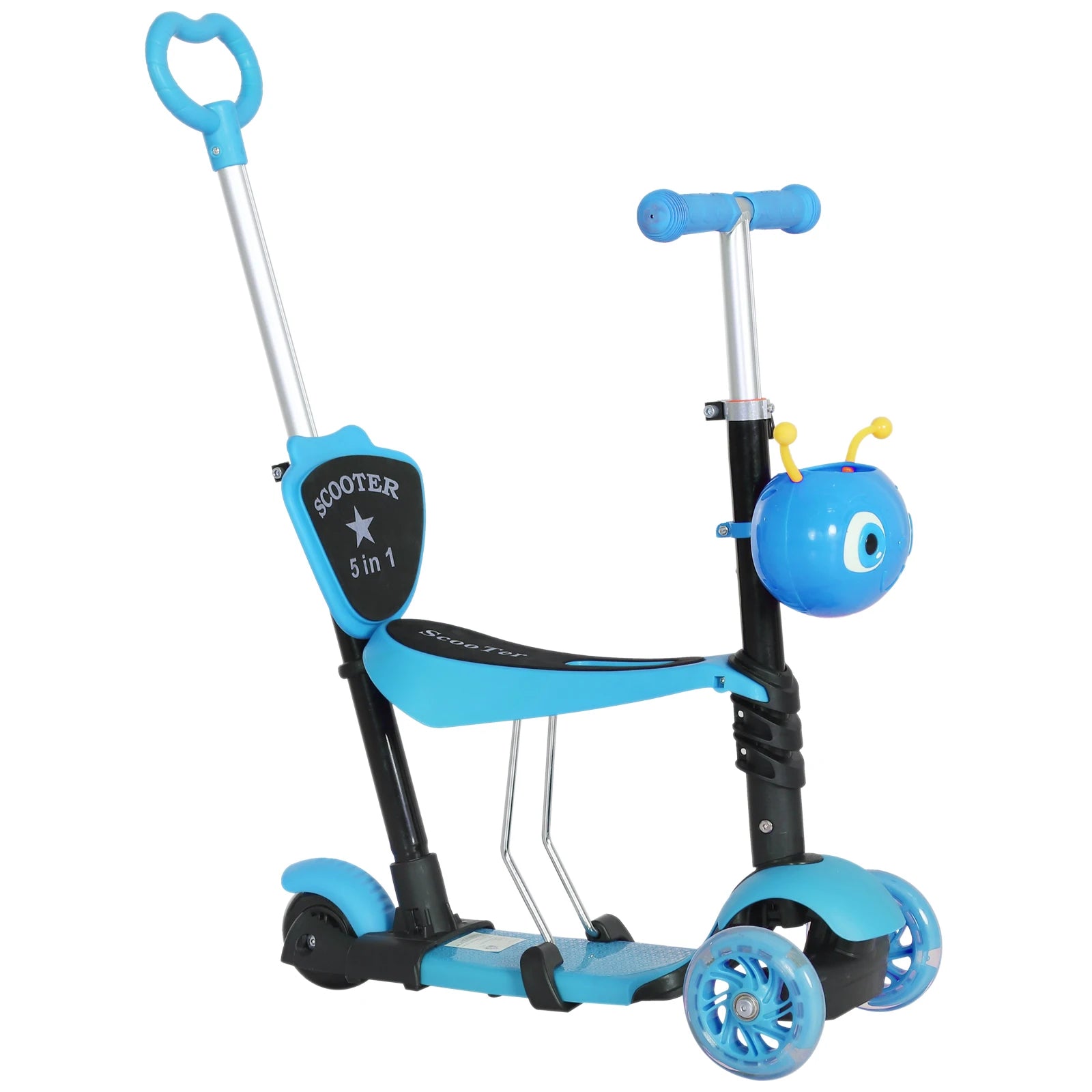 5 in 1 Kids Kick Scooter with Seat Adjustable 3 Wheel Ride On Walker