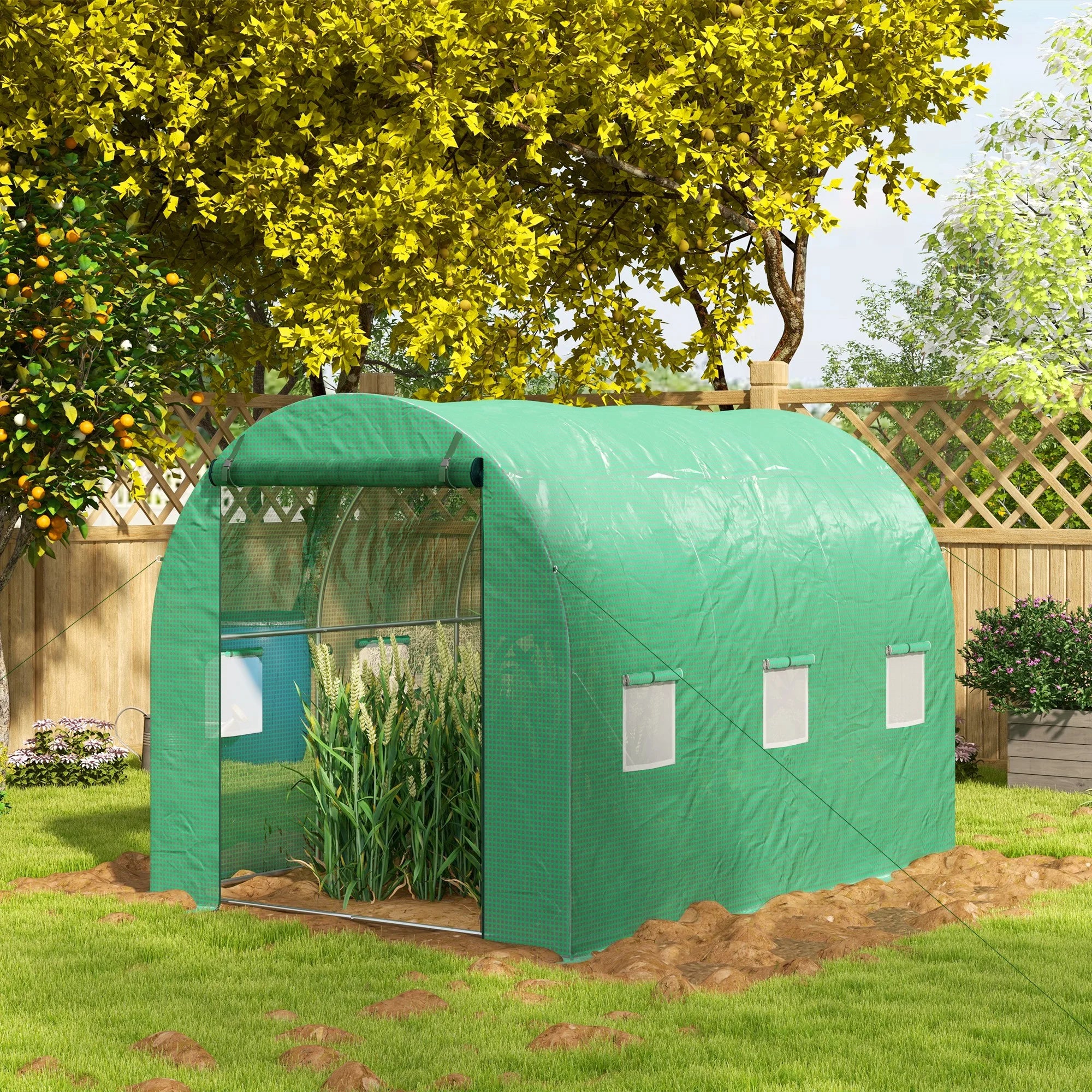 3 x 2m Walk-In Polytunnel Greenhouse with Integrated Sprinkler System and Galvanised Steel Frame
