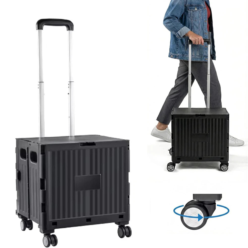 Foldable Camping Utility Cart Large Capacity 360° Wheels Telescoping Handle ABS for Shopping Travel Moving Outdoor