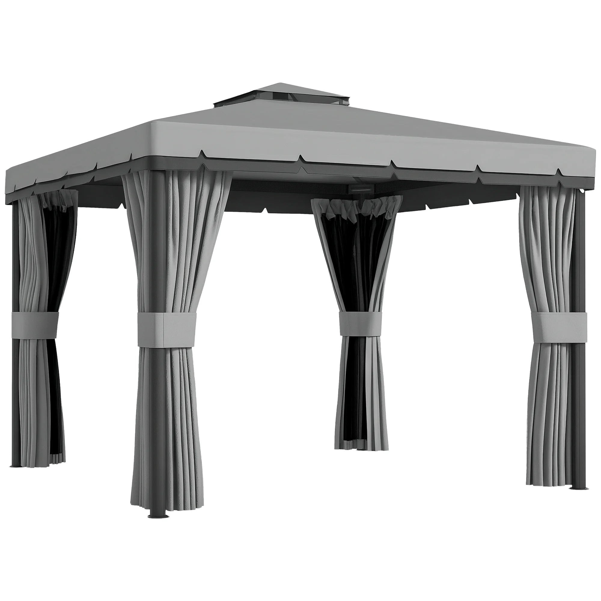 3 x 3m Garden Gazebo with 2-Tier Water-Repellent Roof, Mosquito Netting, Curtains and Aluminium Frame
