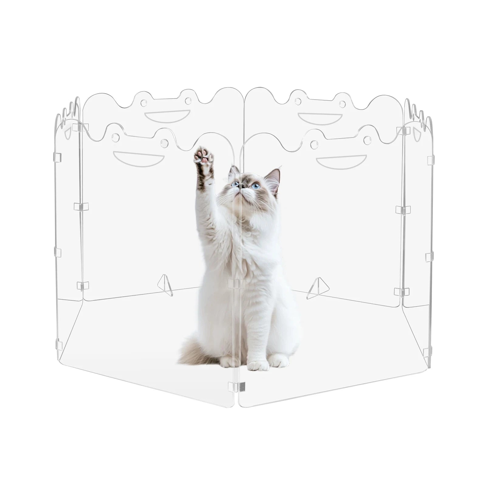 Transparent Acrylic Pet Gate 6 Panel Foldable Freestanding with Carry Handles Clear Indoor Barrier Playpen