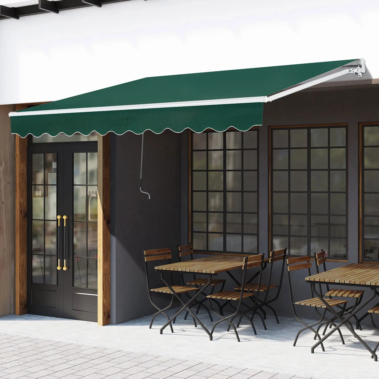 Manual Retractable Garden Awning 3x2m Aluminium Frame Polyester Canopy with Crank Handle for Patio Door Window Green