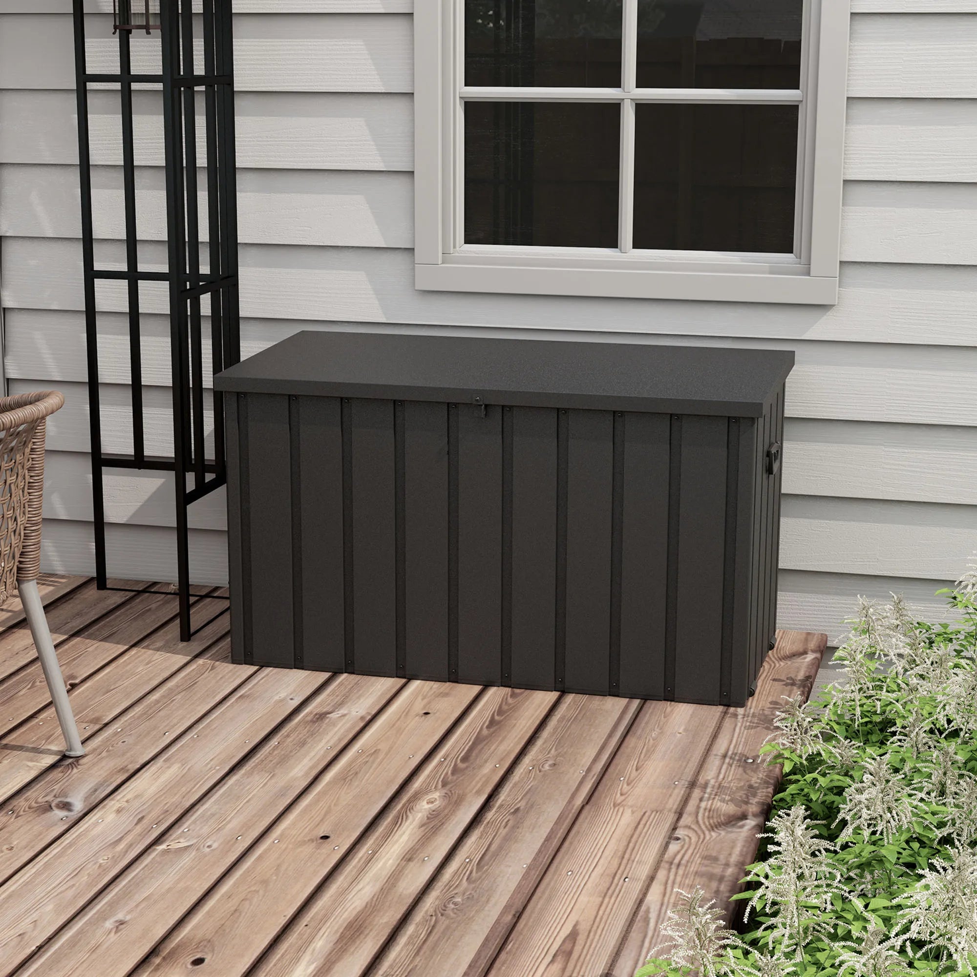450L Waterproof Lockable Outdoor Garden Storage Box with Wheels, Air Pump Lid and Handles