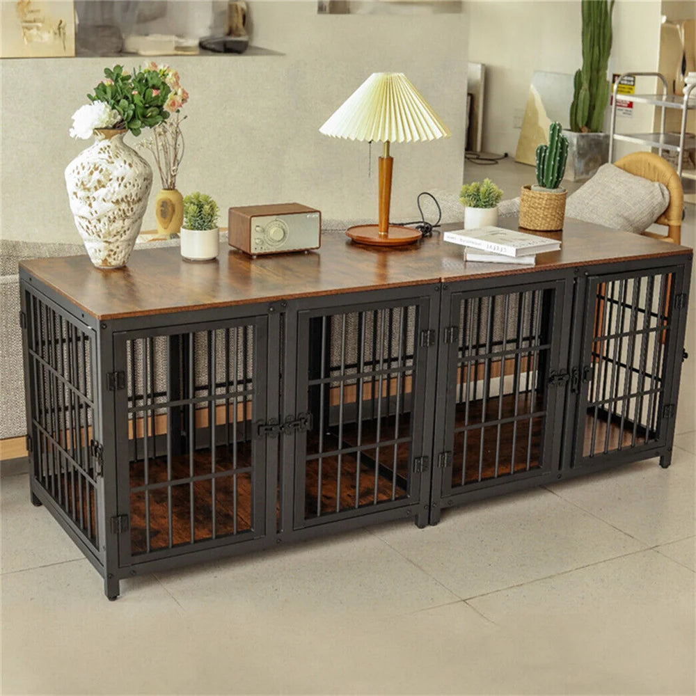 BORWART Ultra Thicken Dog Crate 90x62x68.5cm Removable Divider 4 Doors for 2 Small Dogs or 1 Medium Large