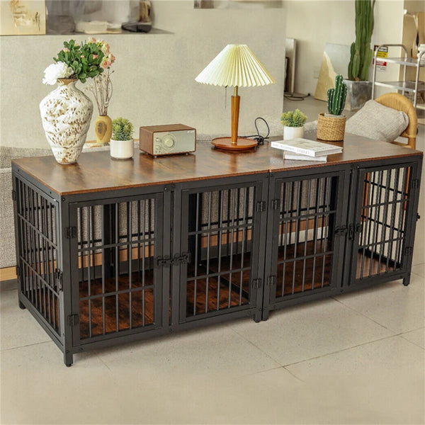 BORWART Ultra Thicken Dog Crate 90x62x68.5cm Removable Divider 4 Doors for 2 Small Dogs or 1 Medium Large