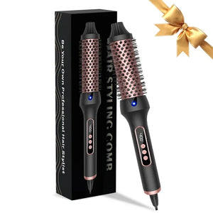 Heated Styling Brush 3-In-1 Ionic Hair Curler/Straightener with Anti-Scald Electric Curl Wand Curling Iron Hair Styling Tools