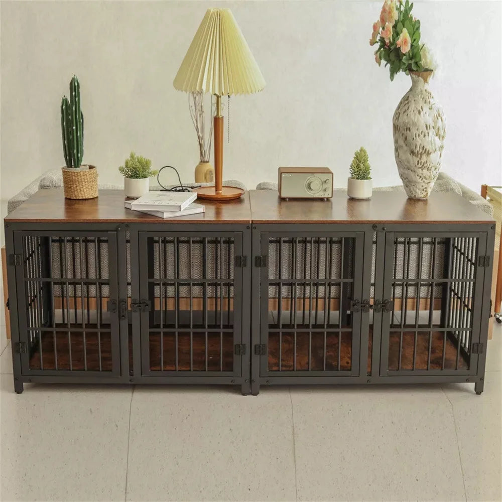 BORWART Ultra Thicken Dog Crate 90x62x68.5cm Removable Divider 4 Doors for 2 Small Dogs or 1 Medium Large