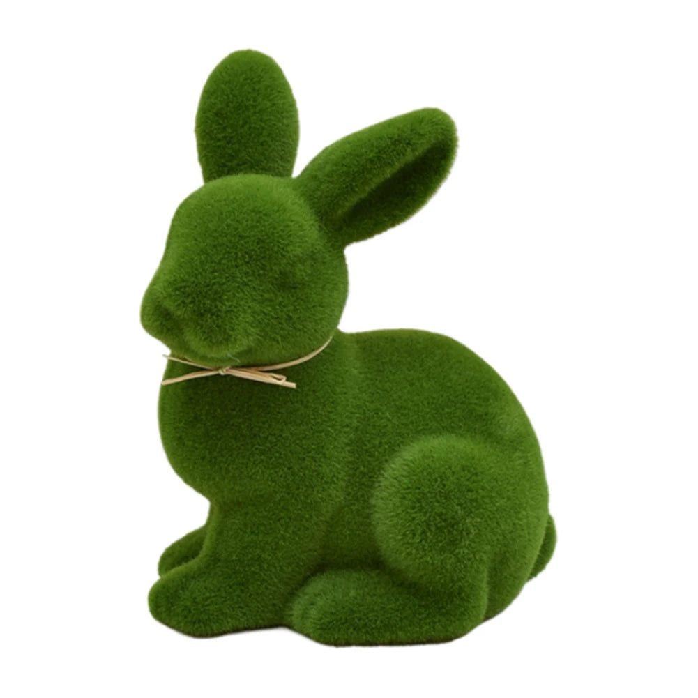 Easter Moss Bunny Figurine Artificial Flocking Rabbit Desktop Decoration Ornament