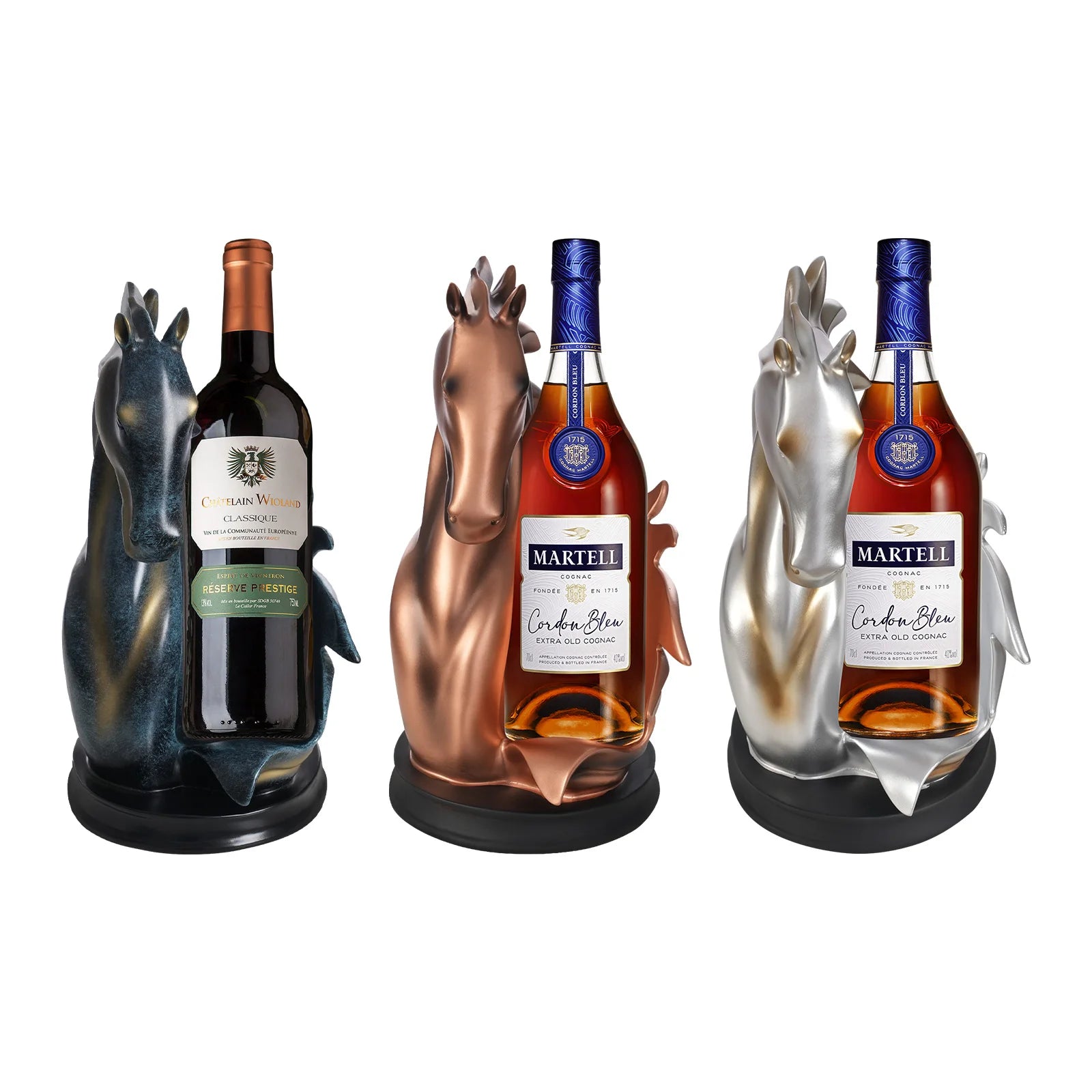 Horse Statue Wine Bottle Holder | Decorative Resin Wine Rack Display Stand for Home Bar Living Room