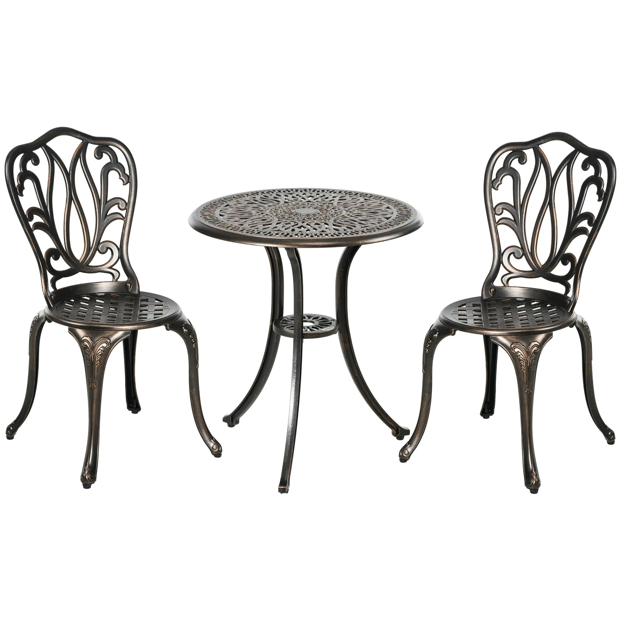 Outsunny 3-Piece Cast Aluminium Garden Bistro Set | Outdoor Table & Chairs with Umbrella Hole