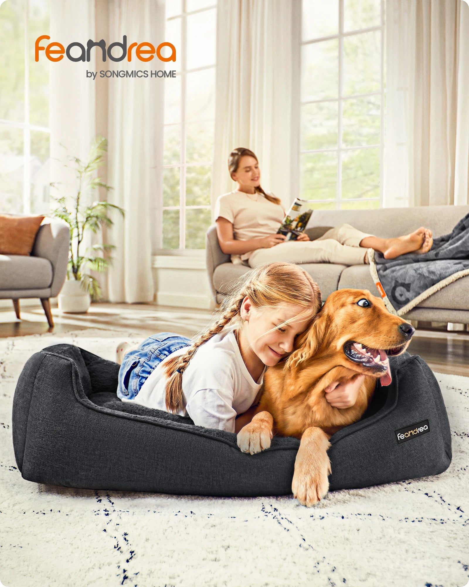 Linen Dog Sofa Bed with Washable Cover & Raised Supportive Sides