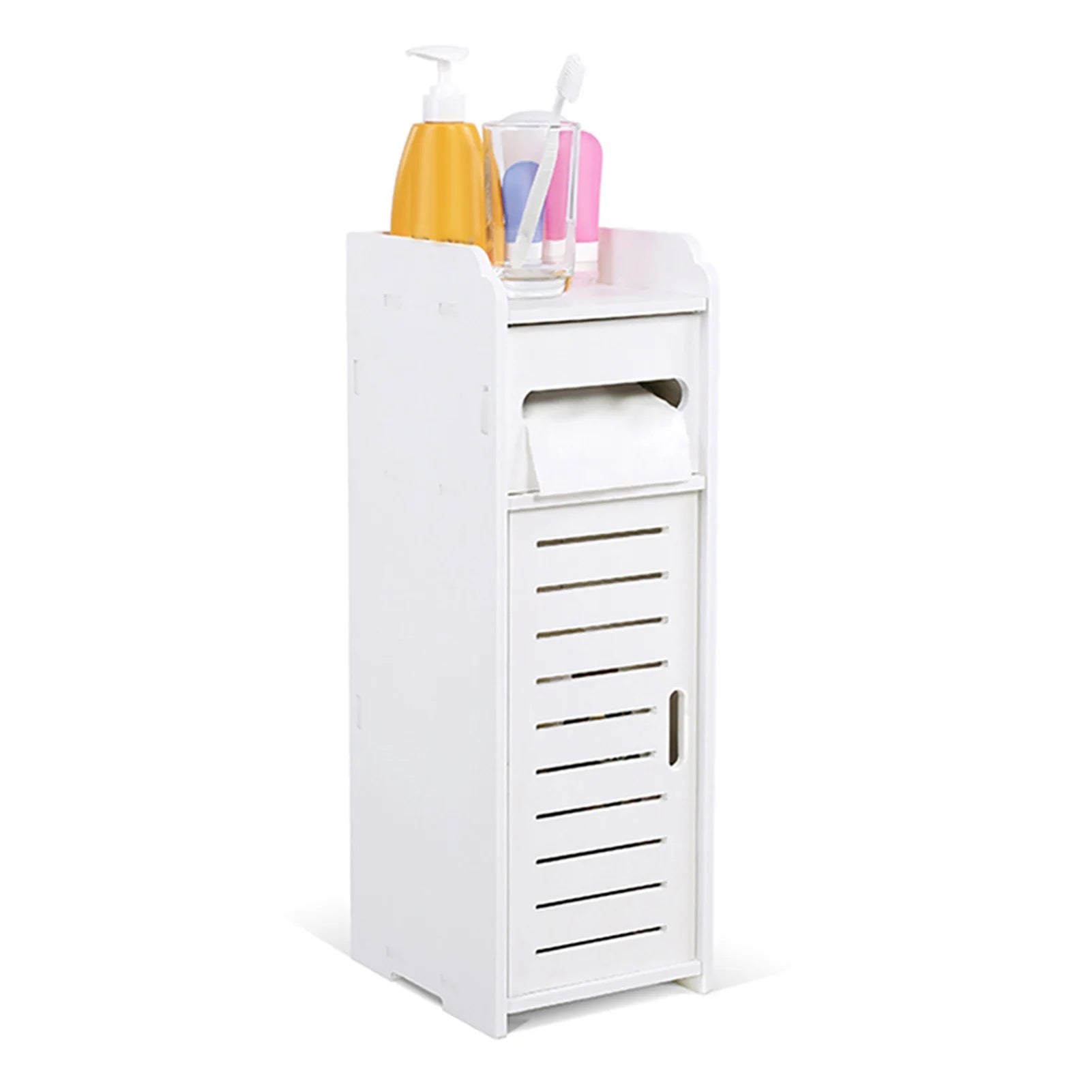 White PVC Bathroom Storage Cabinet 17x22x50cm | Waterproof Toilet Side Shelf Organiser for Shampoo Cosmetics Soap