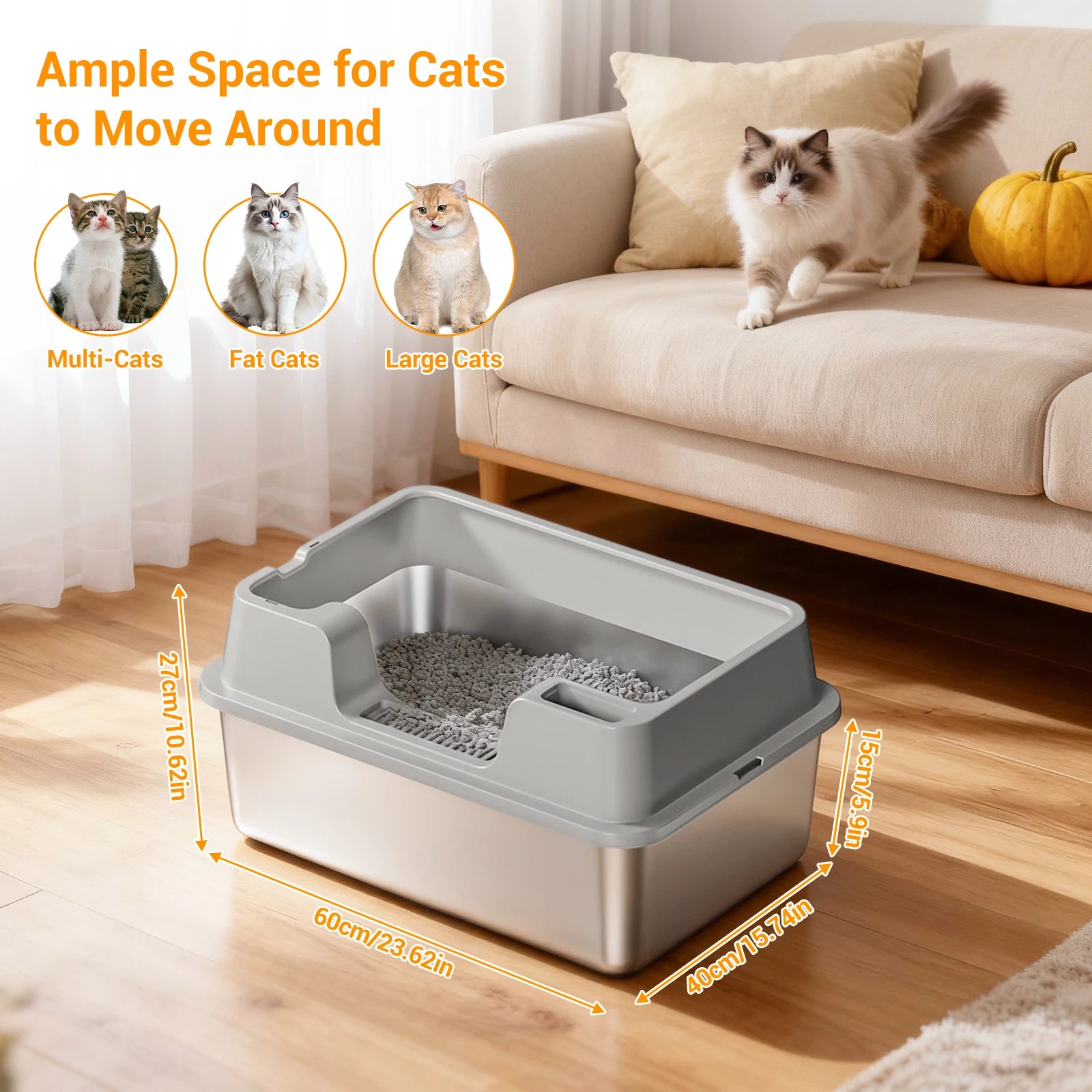 XL Enclosed Cat Litter Box, High Sided Litter Pan for Big Cats | Hackerprice®