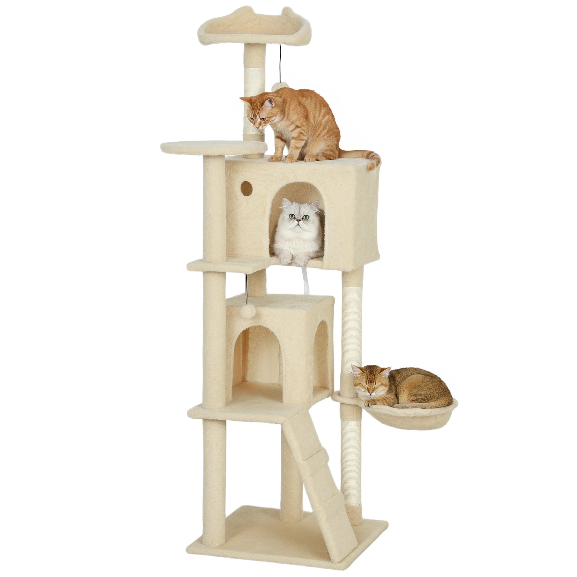 PawHut 160cm Cat Tree Tower Sisal Scratching Posts Condos Hammock Multi Level
