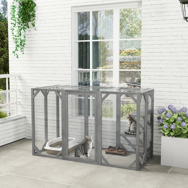 71" Wooden Cat House with 3 Platforms, Large Door for Multiple Cats