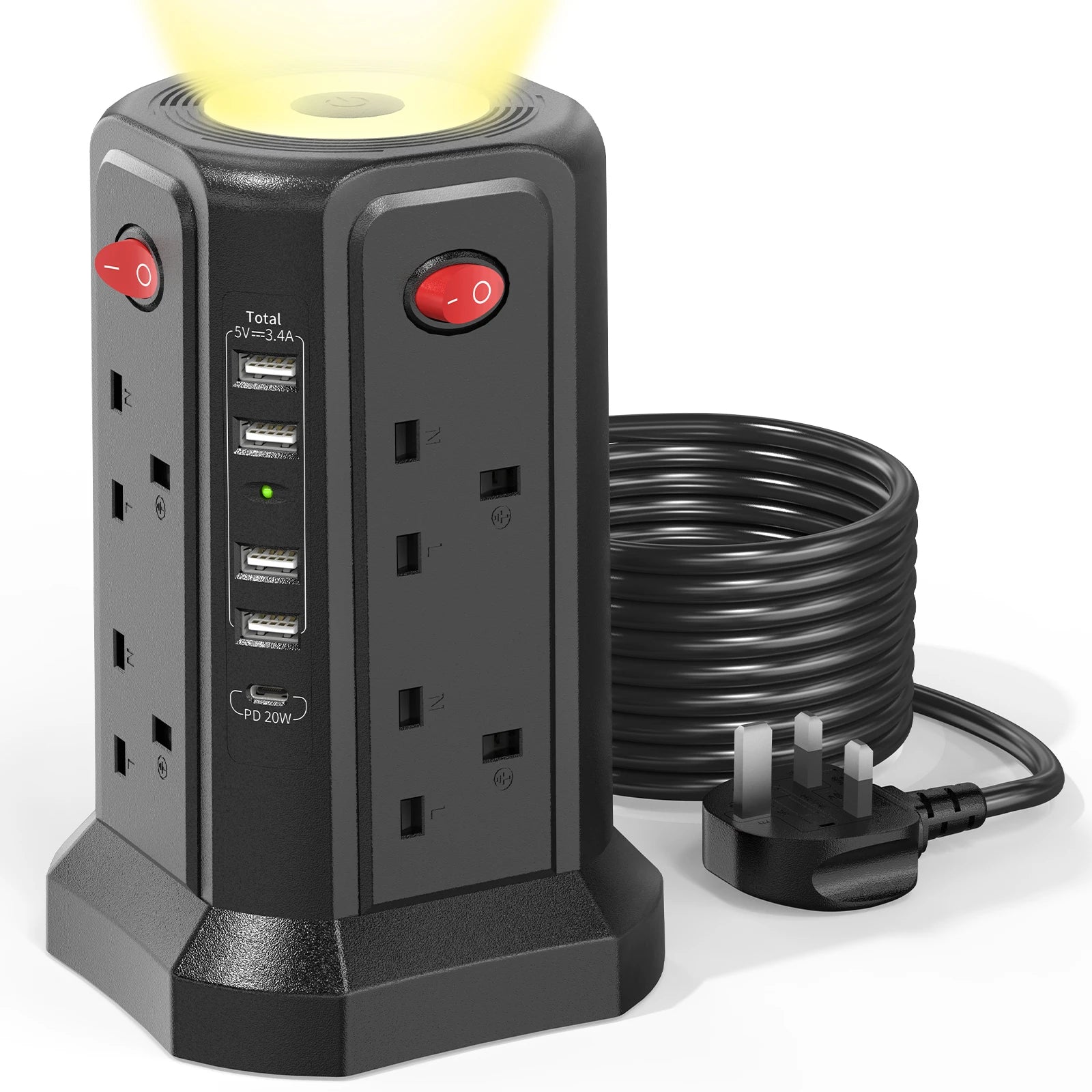 2 Tier Power Strip with 8 Outlets 4 USB USB C PD 20W Fast Charging