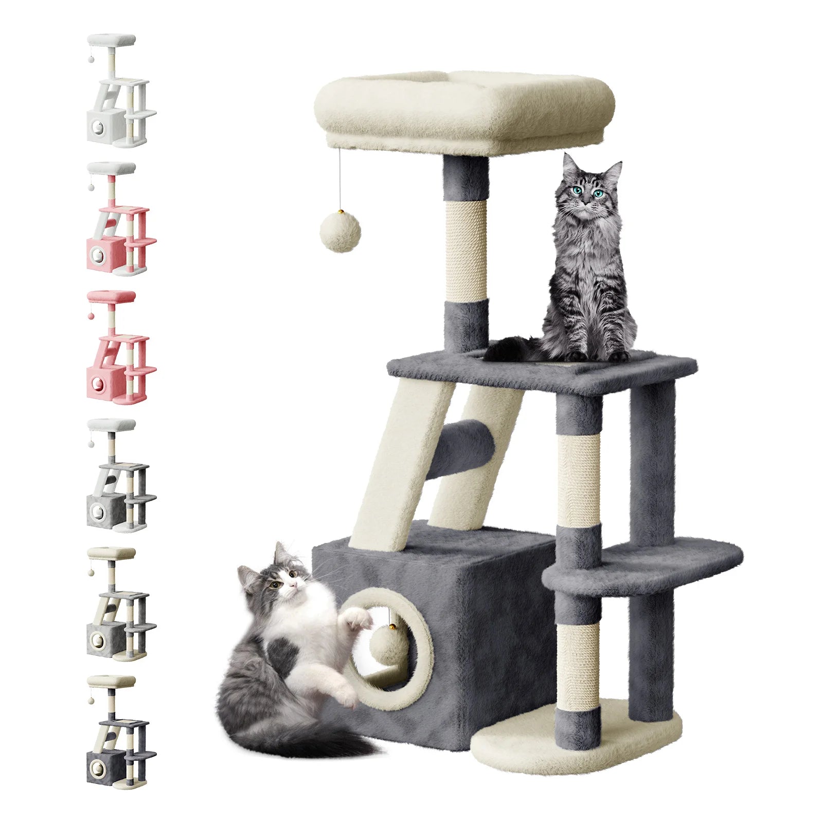 Dogat 107cm Cat Tree Scratching Post Cosy Cabin Play Platforms Multi-Level Activity Centre