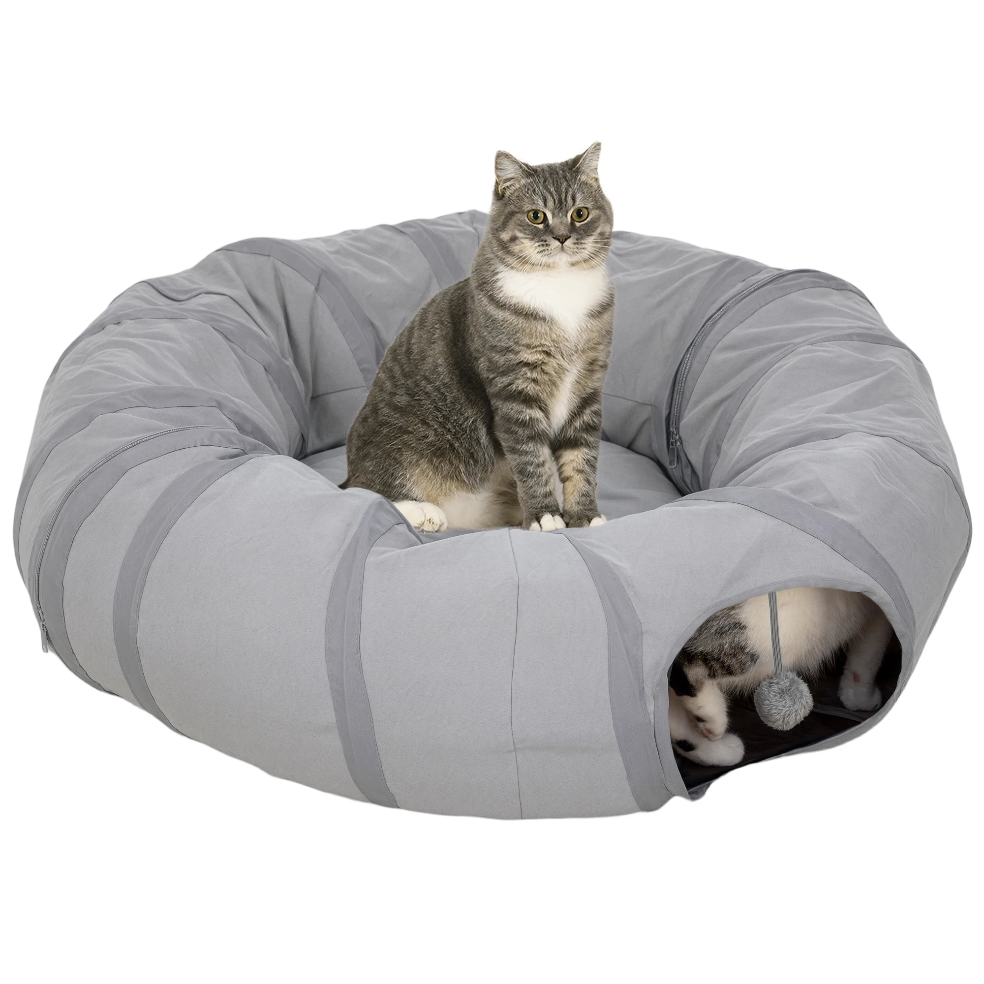 2-in-1 Cat Tunnel with Bed, Indoor Play Tunnel and Cozy Resting Spot for Cats, Grey