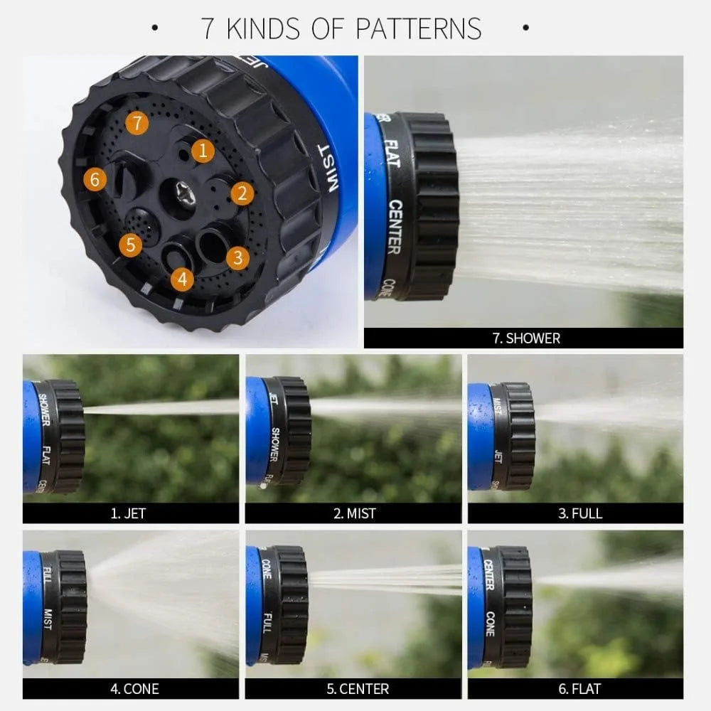 100ft Expandable Garden Hose 3/4 and 1/2 Fittings 7 Function Spray Nozzle Lightweight Flexible for Watering Cleaning