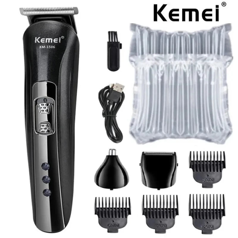 Kemei KM-1506 3-in-1 Electric Shaver & Hair Trimmer | USB Rechargeable Nose & Body Grooming Kit