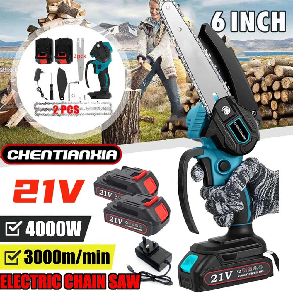 6 Inch Cordless Mini Chainsaw Brushless Motor 2 Batteries Lightweight One Hand for Wood Cutting Branch Trimming