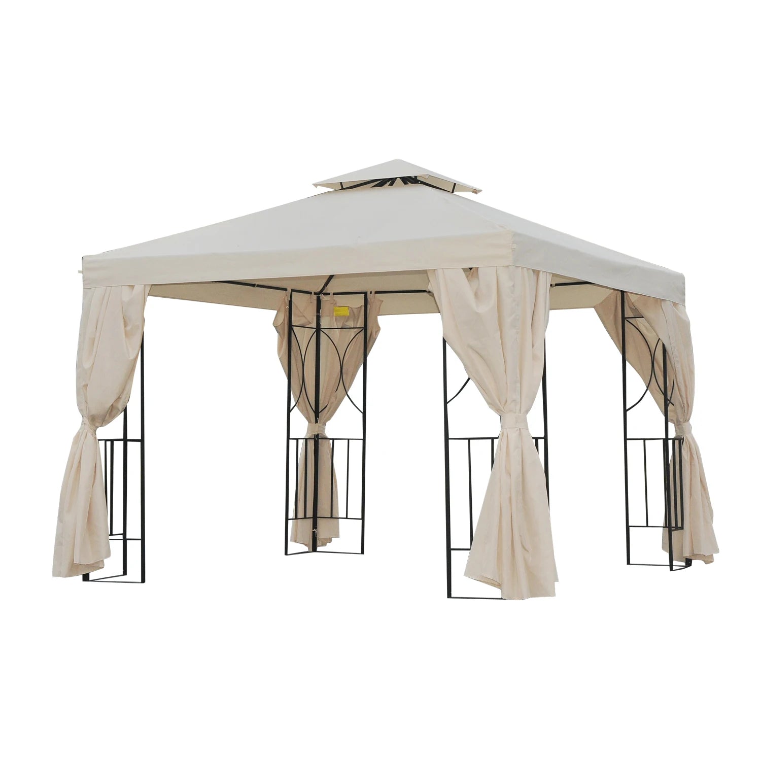 3 x 3m Metal Garden Gazebo Marquee with Double Roof, UV-Resistant Canopy and 4 Side Panels