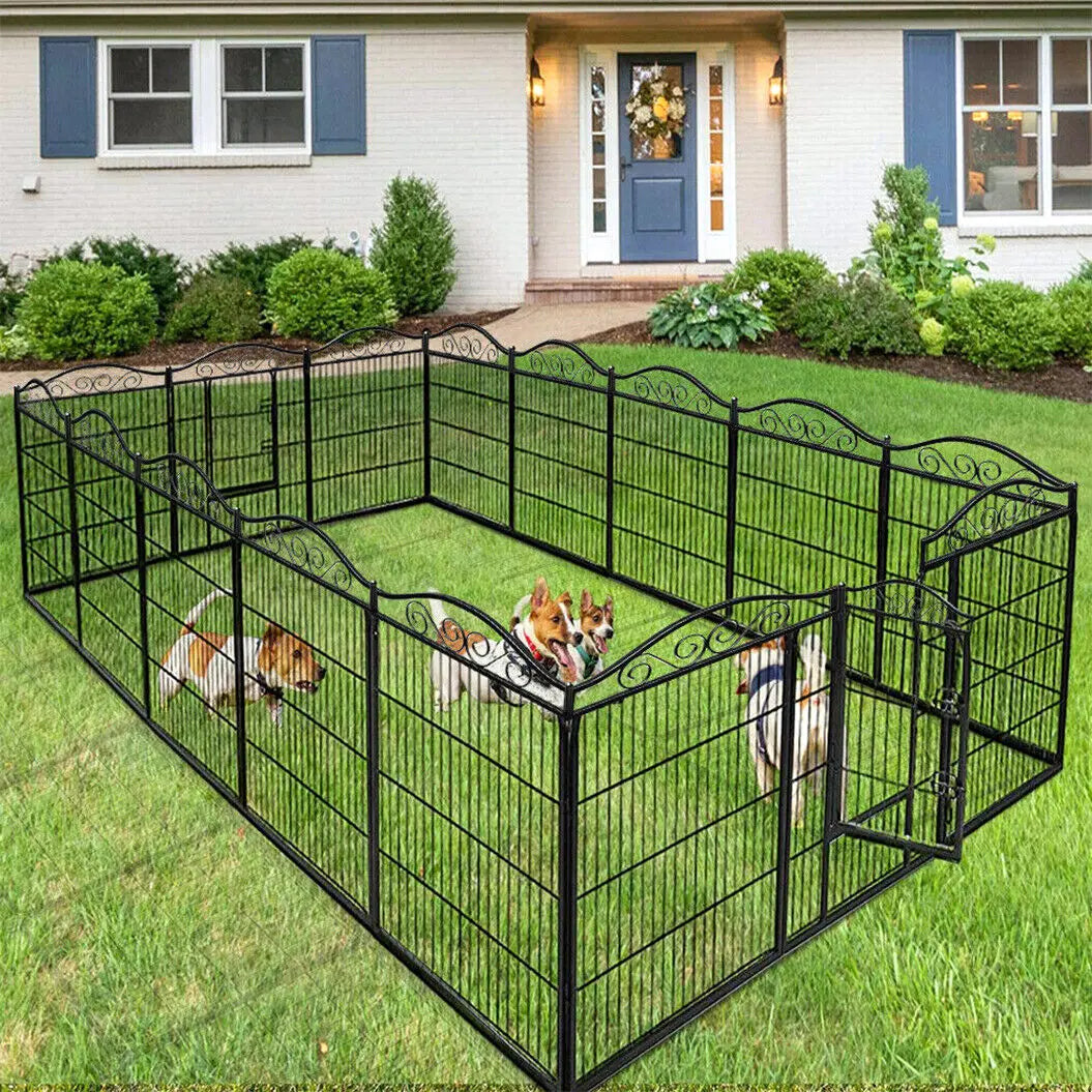 8 Panel Heavy Duty Metal Dog Playpen 190x63x80cm Foldable Fence with Gate for Small Medium Dogs