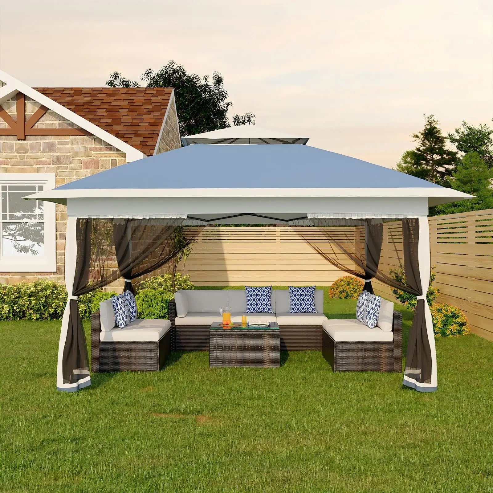 3 x 3m Heavy Duty Pop Up Canopy Gazebo with 4 Removable Mosquito Net Sidewalls Waterproof Sun Shelter for Camping and Outdoor Events