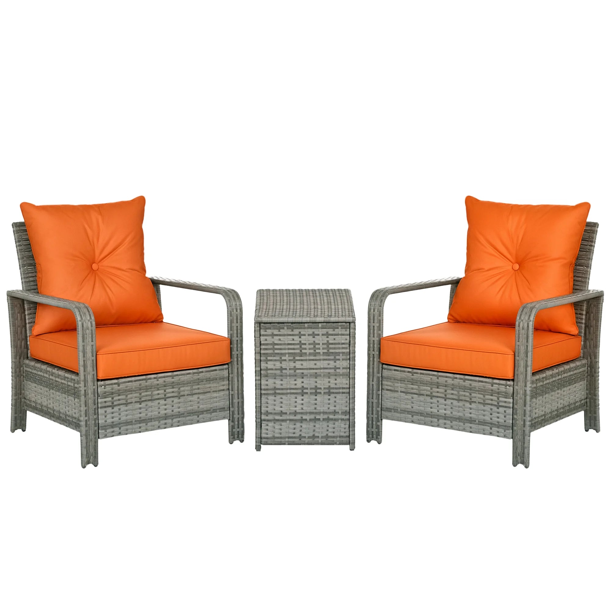 3 Piece PE Rattan Garden Sofa Set with 2 Armchairs Storage Coffee Table and Cushions for Outdoor Patio and Garden