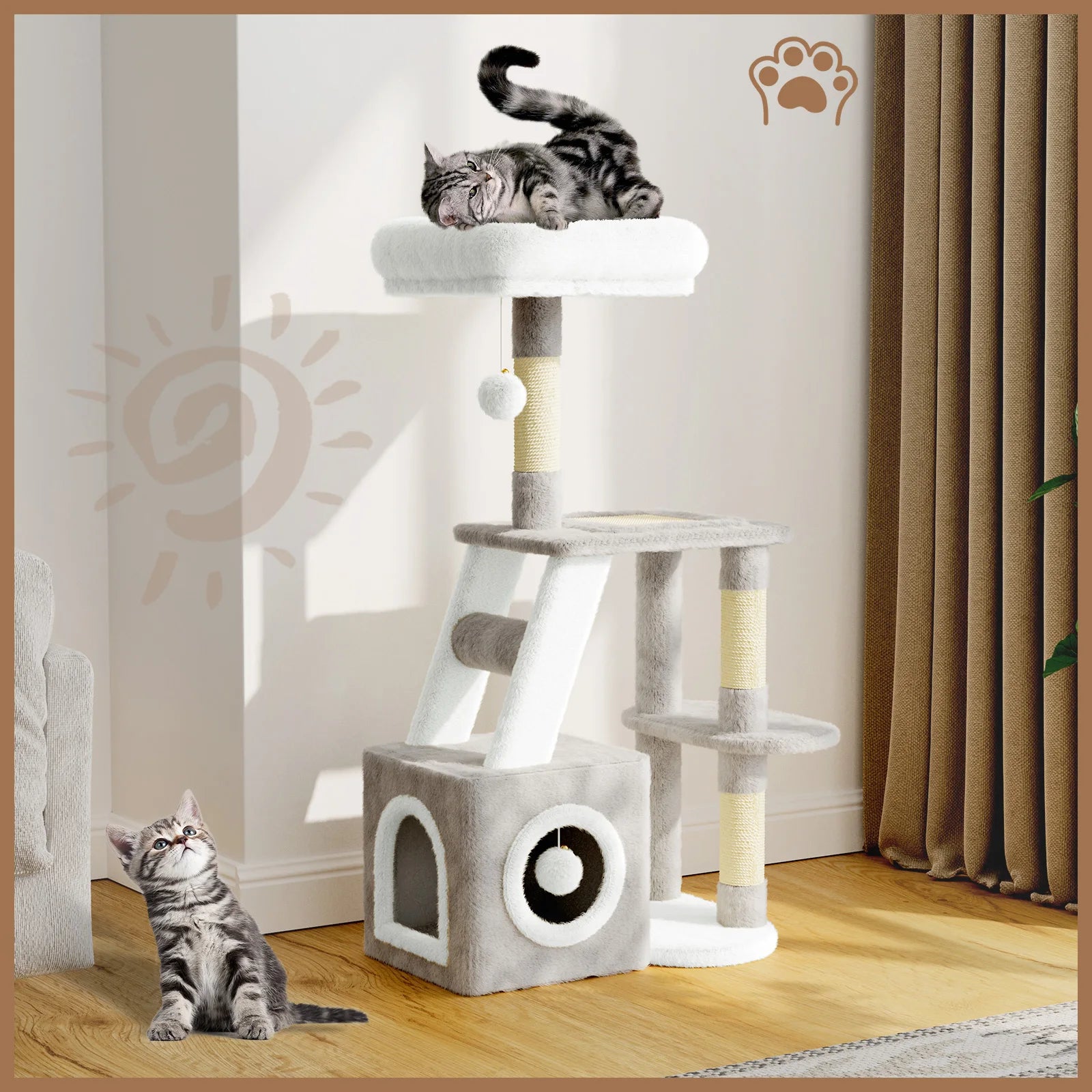 Dogat 107cm Multi-Level Cat Tree Tower Scratching Post Playhouse Activity Centre for Cats