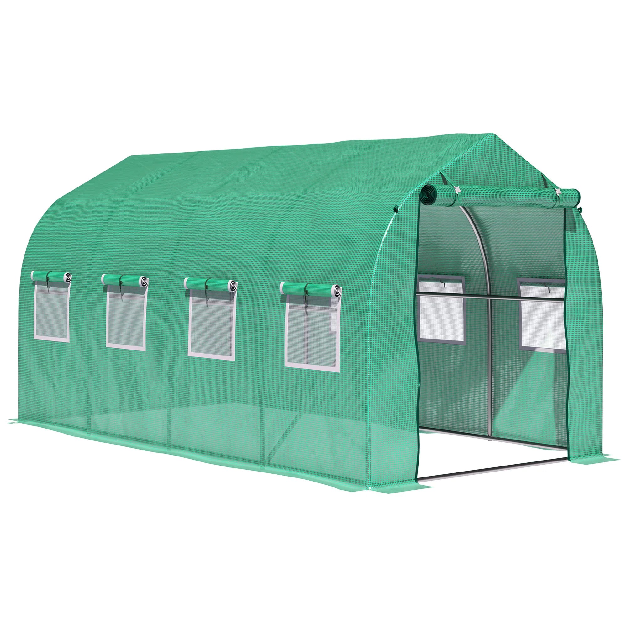 4 x 2m Walk-In Polytunnel Greenhouse Galvanised Steel Frame with Zipped Roll-Up Door and Windows for Garden Growing