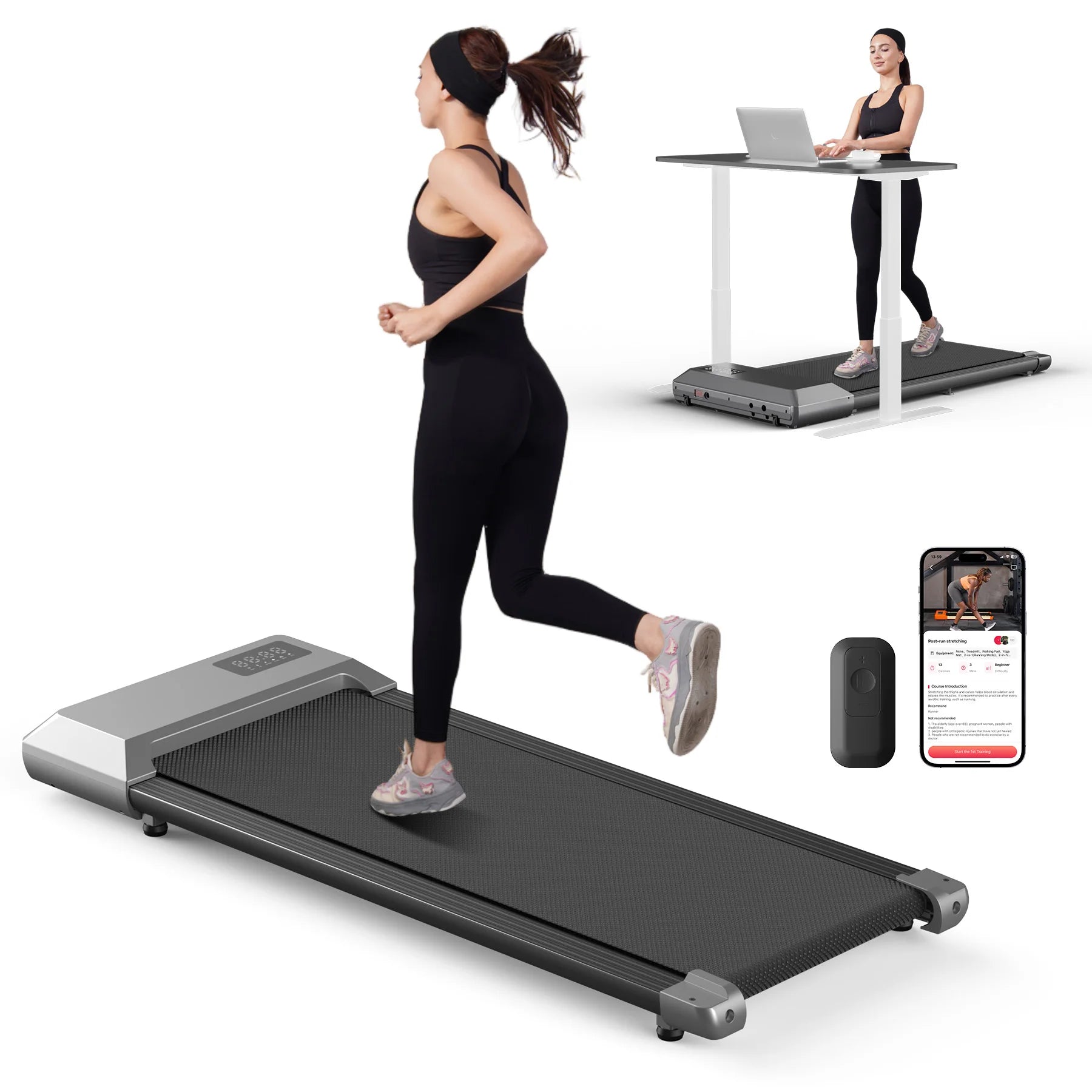 2.5HP Walking Pad Treadmill 300lbs Capacity LCD Display Bluetooth App Connected for Home Fitness